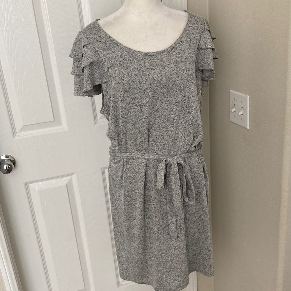 Loft Gray Ruffle Sleeve Dress Sz XL